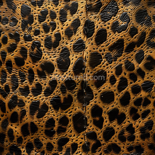 Seamless 3D glossy leopard print leather PBR texture with detailed wrinkles and stitched seam