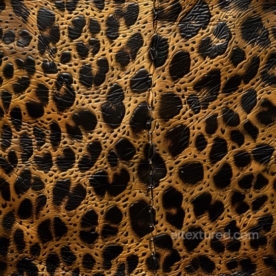 glossy leopard print leather PBR texture with detailed wrinkles and stitched seam Leather texture preview