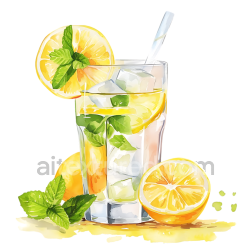 seamless Refreshing Lemon and Mint Water Breakfast Drink Illustration texture 8k free download PBR