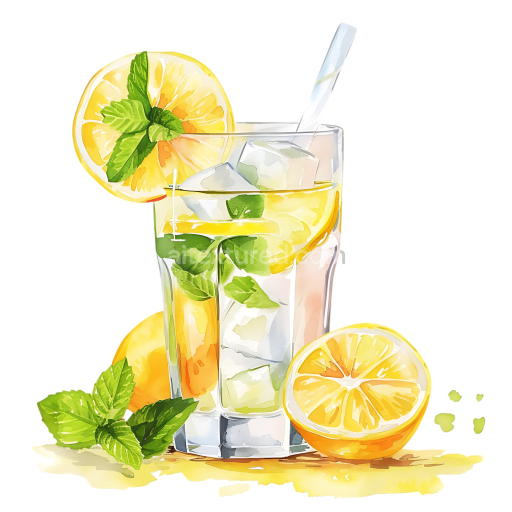 Refreshing Lemon and Mint Water Breakfast Drink Illustration