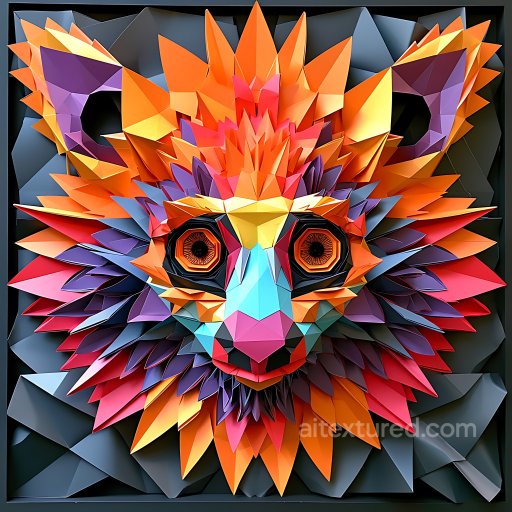 Animal - Seamless 3D PBR Texture of Vibrant Geometric Aye-Aye Face with Origami Style texture preview