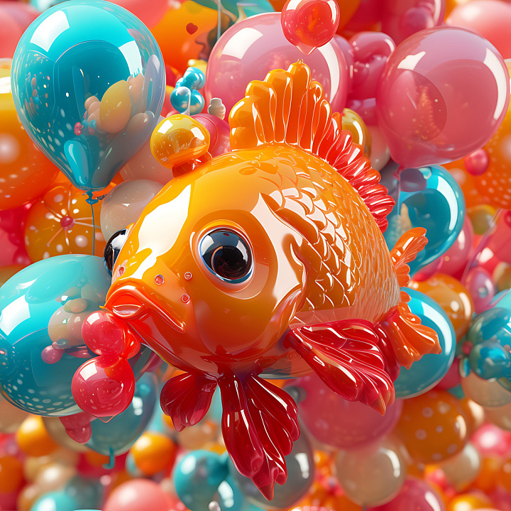 Inflated Glossy Balloon with Vibrant Orange and Cyan Colors seamless PBR texture preview
