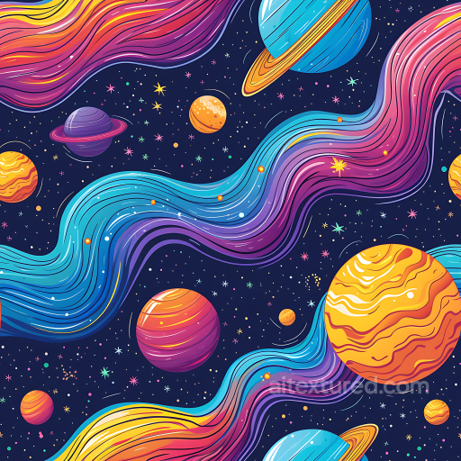 Space PBR Texture Featuring Vibrant Cosmic Galaxy and Colorful Planets seamless Star, space, planets PBR texture