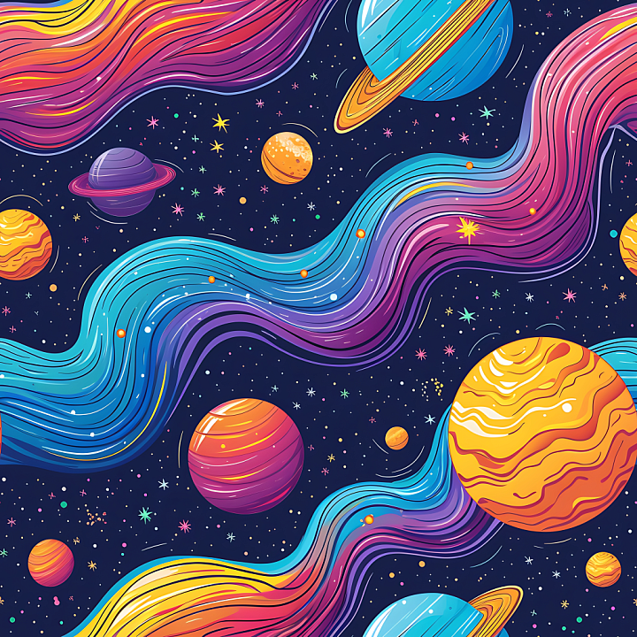 Space Featuring Vibrant Cosmic Galaxy and Colorful Planets seamless PBR texture preview