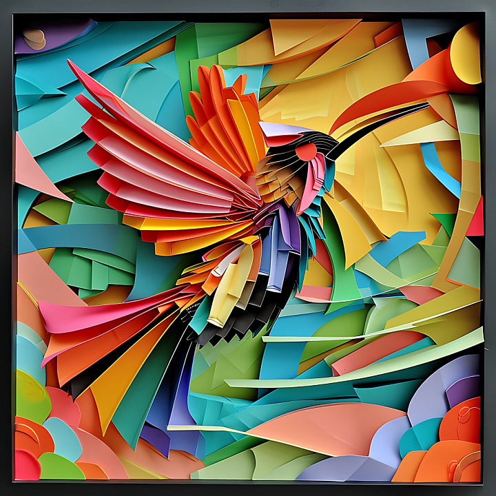 Featuring Vibrant Origami-Style Bird With Multicolor Layered Wings seamless PBR texture preview