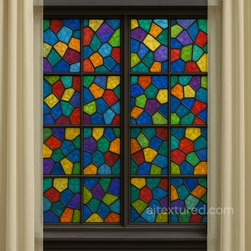 Seamless 8K PBR 3D texture of stained glass window with vibrant colored decorative glass seamless Window PBR texture