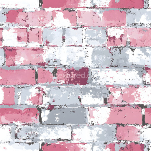 Seamless 3D PBR Cracked Painted Brick Wall Texture with Pink, White, and Gray Hues