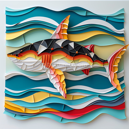 Seamless 3D PBR texture of a stylized Bull Shark with vivid layered colors