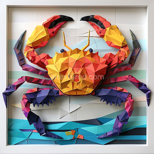 Seamless 3D PBR Texture Featuring Vibrant Origami Crab with Geometric Facets