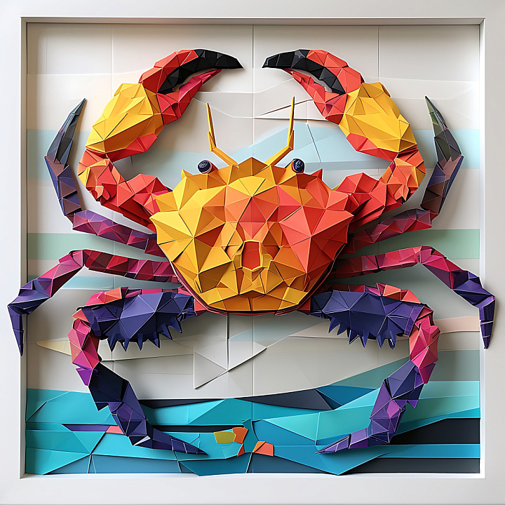 Featuring Vibrant Origami Crab with Geometric Facets seamless PBR texture preview