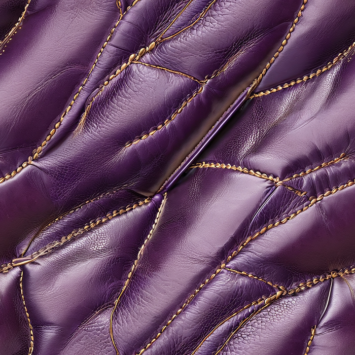 Quilted Purple Leather with Visible Stitching and Wrinkles seamless PBR texture preview