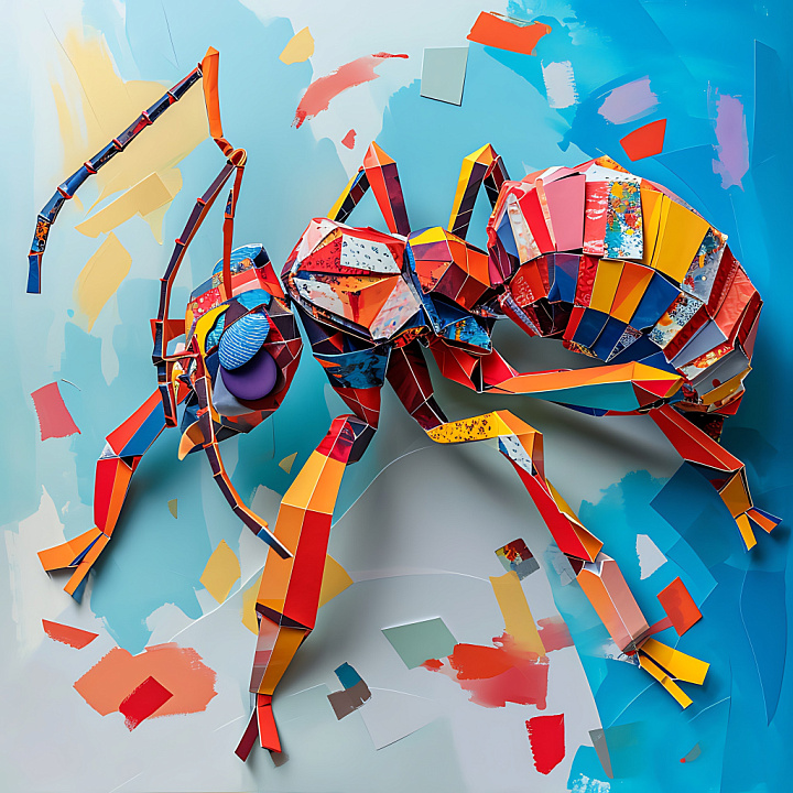 Animal of Origami Carpenter Ant with Multicolor Geometric Panels seamless PBR texture preview