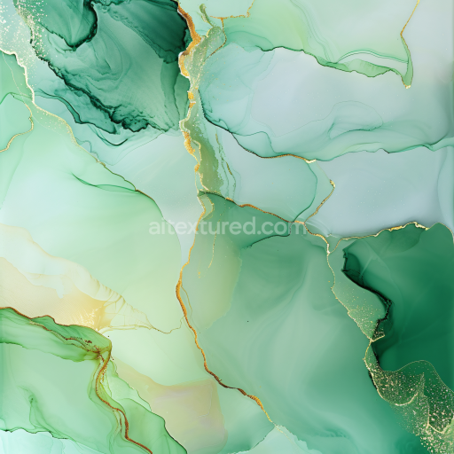 Seamless 3D Alcohol Ink PBR Texture with Elegant Green Hues and Gold Veining