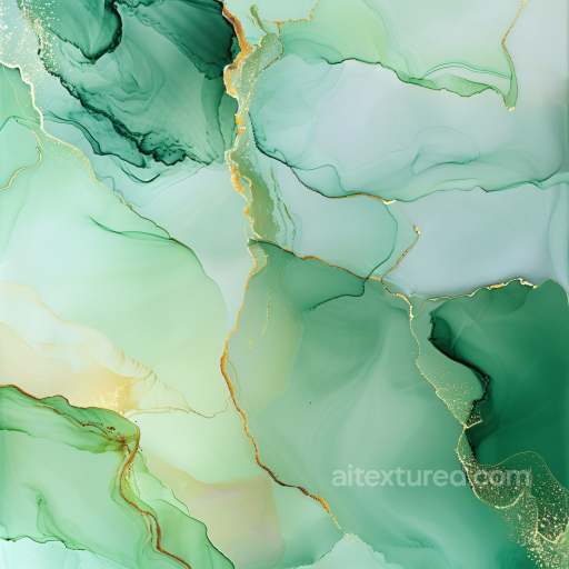 Alcohol Ink PBR Texture with Elegant Green Hues and Gold Veining seamless Alcohol ink PBR texture