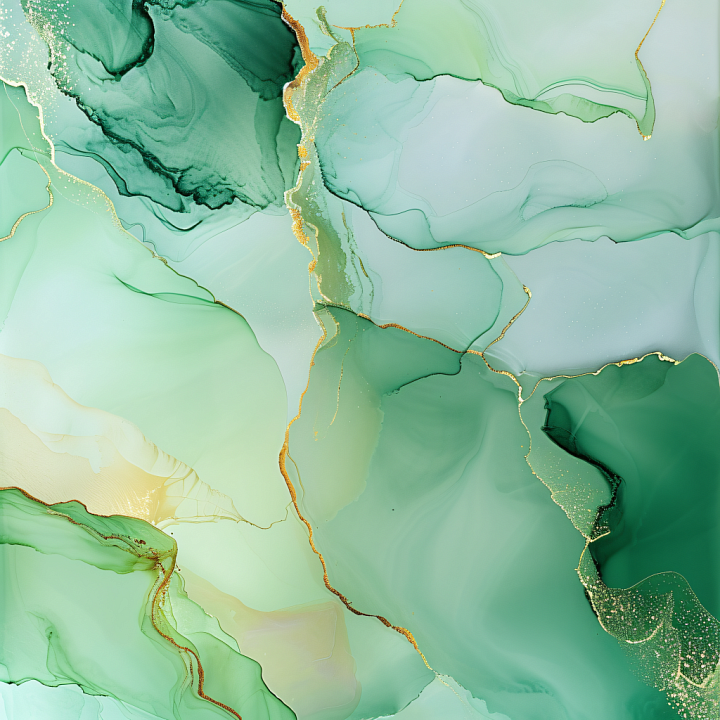 Alcohol Ink with Elegant Green Hues and Gold Veining seamless PBR texture preview