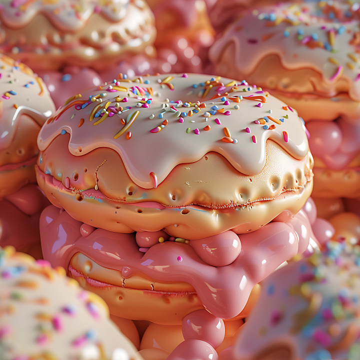 Inflated Donut with Frosting and Colorful Sprinkles seamless PBR texture preview