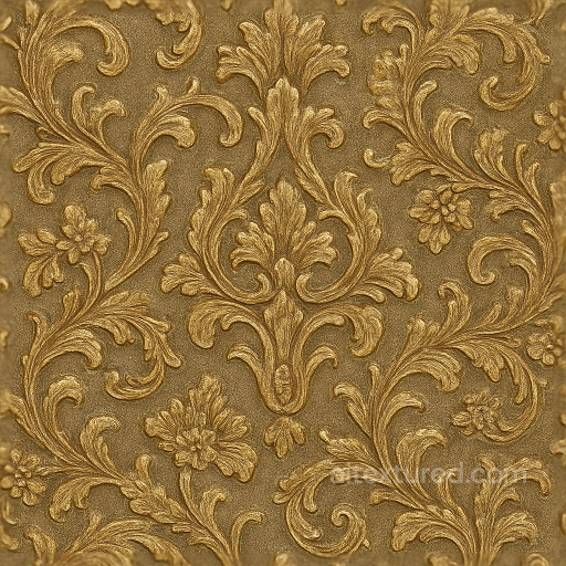 Baroque Brocade Wallpaper With Raised Gold Leaf Metallic Accents Finish seamless Wallpaper PBR texture