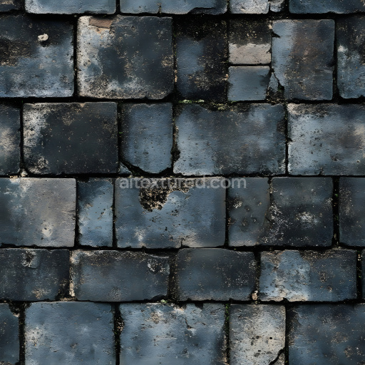 Seamless 3D Cracked Weathered Brick Wall PBR Texture with Dark Blue and Black Patina
