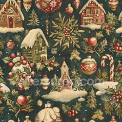 seamless Seamless 3D PBR Christmas vintage fabric texture with holiday motifs and snow accents texture 8k free download PBR