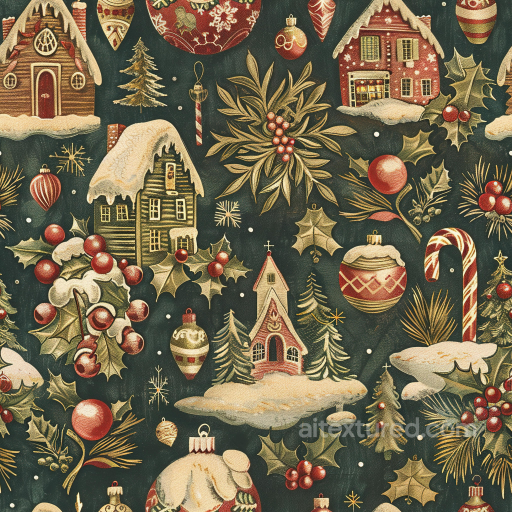Christmas Vintage Fabric Texture With Holiday Motifs And Snow Accents seamless Christmas vintage PBR texture