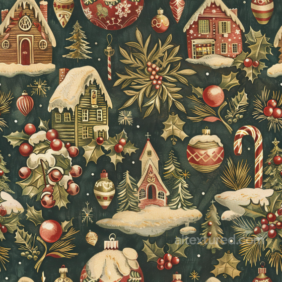 Christmas Vintage Fabric Texture With Holiday Motifs And Snow Accents Christmas vintage texture preview