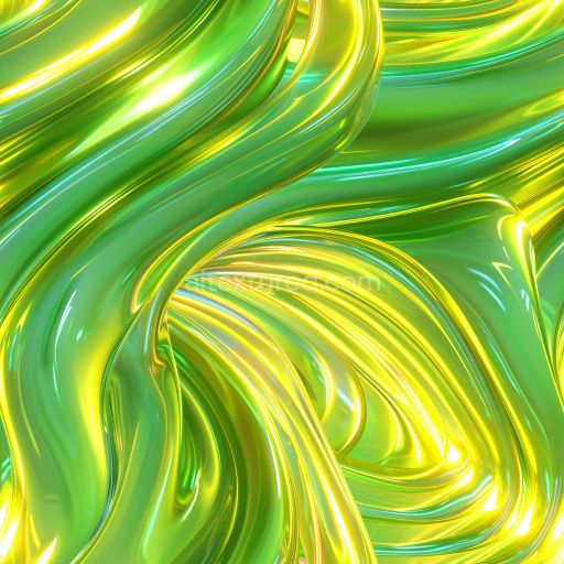 Seamless 3D PBR Texture Featuring Glossy Abstract Green and Yellow Swirls