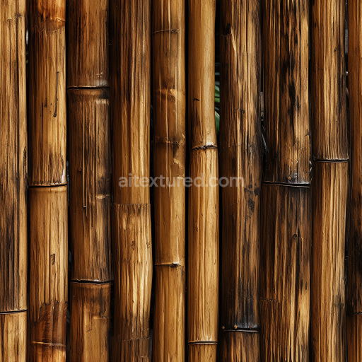 Seamless 3D PBR Texture of Polished Dark Brown Bamboo Stalks with Natural Grain