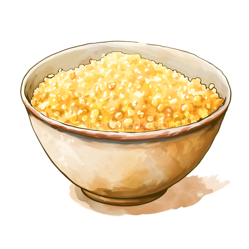 Illustrated Breakfast Bowl of Warm Millet Cereal in Neutral Tones