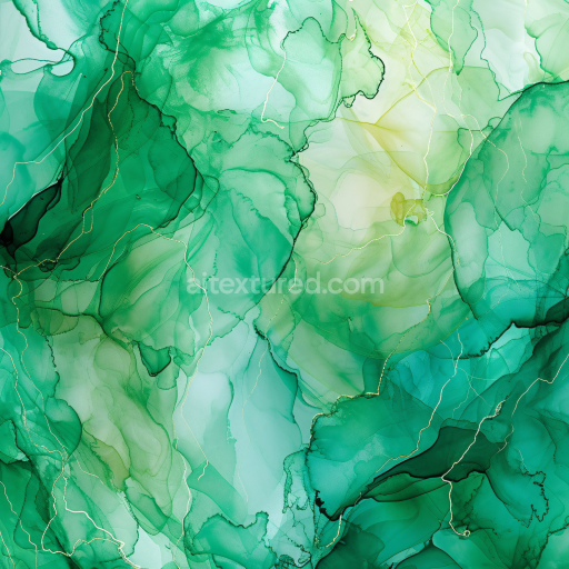 Seamless 3D Alcohol Ink PBR Texture with Emerald Green Fluid Marbling and Gold Veins