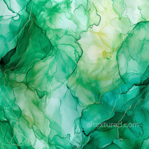 Alcohol Ink PBR Texture with Emerald Green Fluid Marbling and Gold Veins seamless Alcohol ink PBR texture