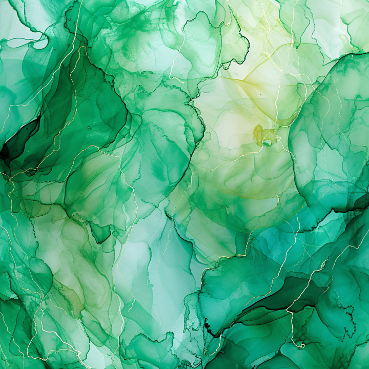 Alcohol Ink with Emerald Green Fluid Marbling and Gold Veins seamless PBR texture preview