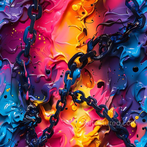 Seamless 3D PBR Texture of Vibrant Graffiti Paint Swirls with Black Chains texture preview