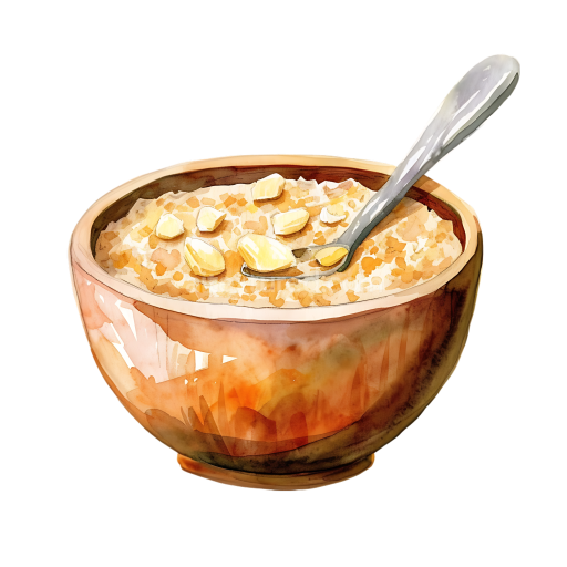 Breakfast Bowl of Creamy Oatmeal with Spoon Illustrated in Warm Tones