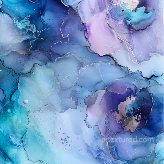 Alcohol Ink PBR Texture Featuring Fluid Blue and Violet Swirls with Metallic Accents Alcohol ink texture preview