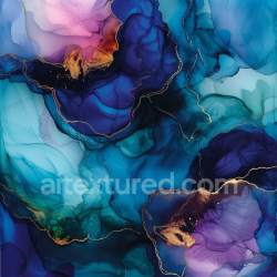 seamless Seamless 3D Alcohol Ink PBR Texture Featuring Blue and Gold Flowing Swirls with Purple Accents texture 8k free download PBR