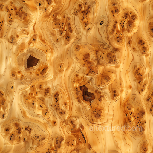 Knotty Pine Wood Burl PBR Texture with Intricate Knots and Grain Patterns seamless Wood PBR texture