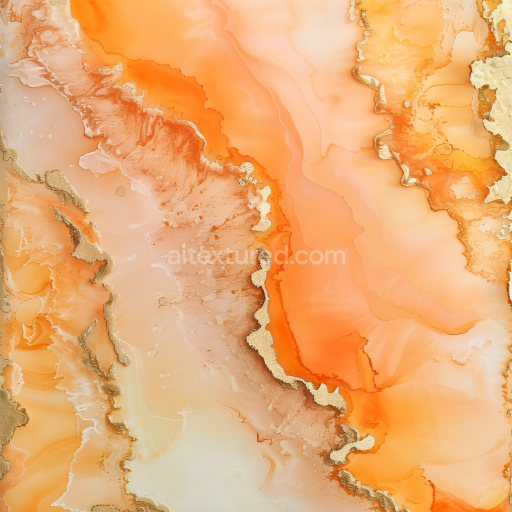 Seamless 3D Alcohol Ink PBR Texture Featuring Vibrant Orange and Gold Veined Flows