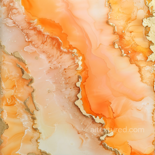 Alcohol Ink PBR Texture Featuring Vibrant Orange and Gold Veined Flows seamless Alcohol ink PBR texture