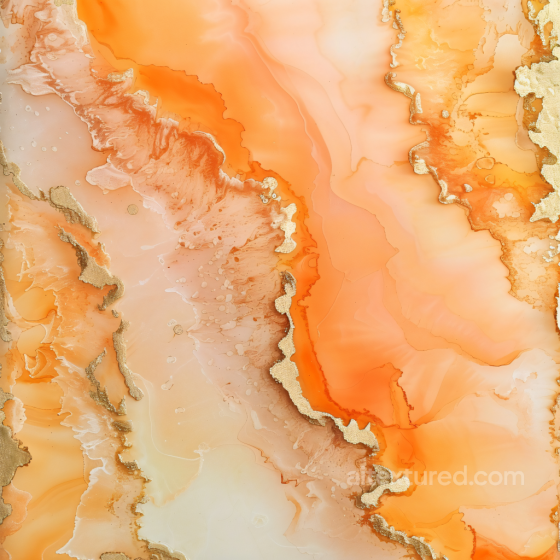 Alcohol Ink PBR Texture Featuring Vibrant Orange and Gold Veined Flows Alcohol ink texture preview