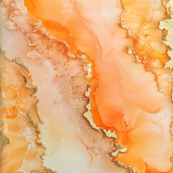 Alcohol Ink Featuring Vibrant Orange and Gold Veined Flows seamless PBR texture preview