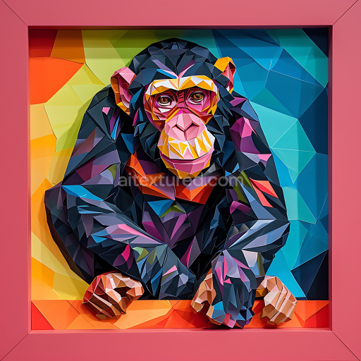 Seamless 3D PBR Texture of Origami-Style Bonobo with Vibrant Low-Poly Color