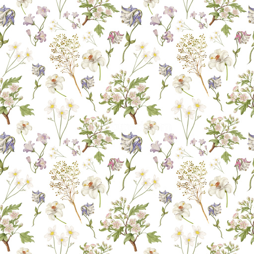 Pattern Bundle - Seamless 3D Pattern PBR Texture with Delicate Wild Flower Botanical Motifs on White texture preview