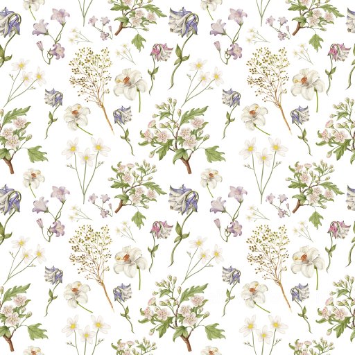 Pattern PBR Texture with Delicate Wild Flower Botanical Motifs on White seamless Pattern Bundle PBR texture