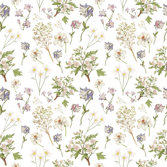 Pattern PBR Texture with Delicate Wild Flower Botanical Motifs on White Pattern Bundle texture preview