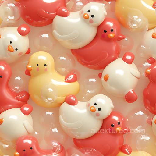 Inflated PBR Texture Featuring Glossy Toy Duck Panels in Warm Color Palette seamless Inflated PBR texture