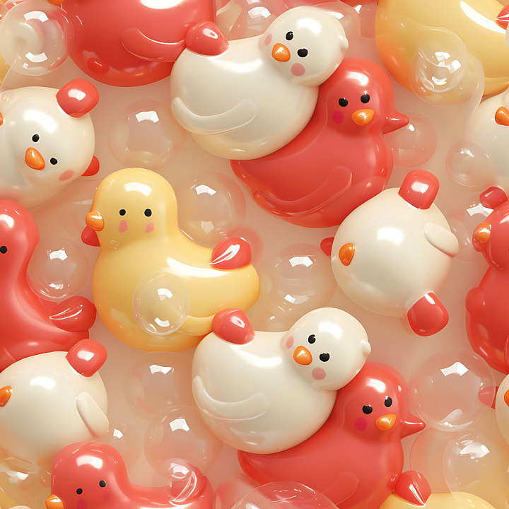 Inflated Rubber Duck Toys in Bright Colors seamless PBR texture preview