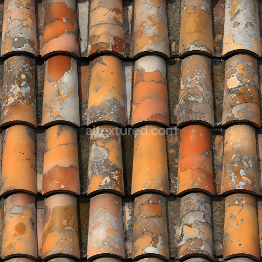 Seamless 3D Weathered Stone Roof Tile PBR Texture with Rustic Orange Patina