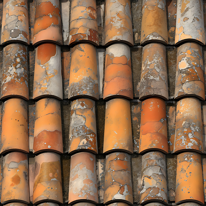 Weathered Stone Roof Tile with Rustic Orange Patina seamless PBR texture preview