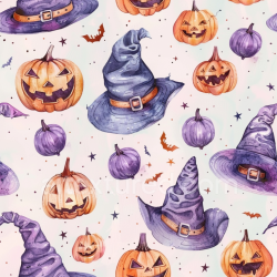 seamless Seamless 3D PBR Watercolor Halloween Texture Featuring Pumpkins and Witch Hats texture 8k free download PBR