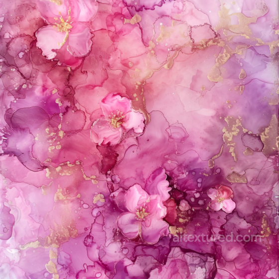 Alcohol Ink PBR Texture Featuring Pink and Purple Floral Swirls with Gold Accents Alcohol ink texture preview